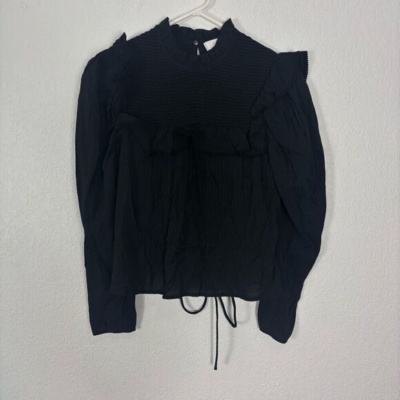 ASTR The Label Black Ruffle Detail Long Sleeve Blouse Top Size Small - Picture 1 of 8